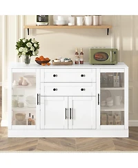 Streamdale Furniture U-Style 58.3'' Modern Buffet Sideboard with 4 Doors 2 Drawers and Power Outlet