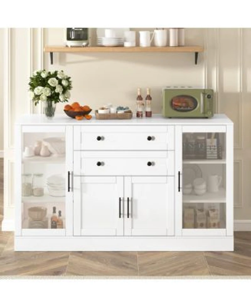 Streamdale Furniture U Style 58.3 Modern Buffet Sideboard With 4 Doors 2 Drawers Power Outlet