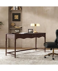 Hulala Home Polly 60''W Traditional 3 Drawers Fluted Simple Assembly Desk with Power Outlets