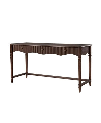 Hulala Home Polly 60''W Traditional 3 Drawers Fluted Simple Assembly Desk with Power Outlets
