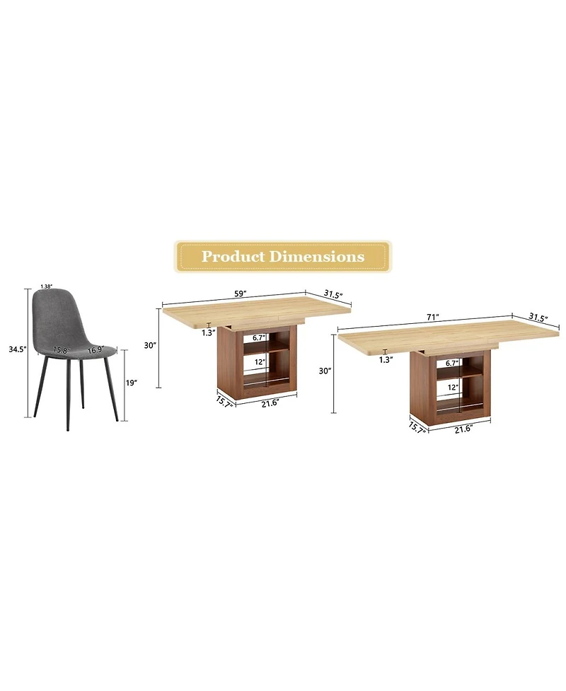 Streamdale Furniture 8-Piece Extendable Dining Set 59-71 inch Table with Linen Chairs