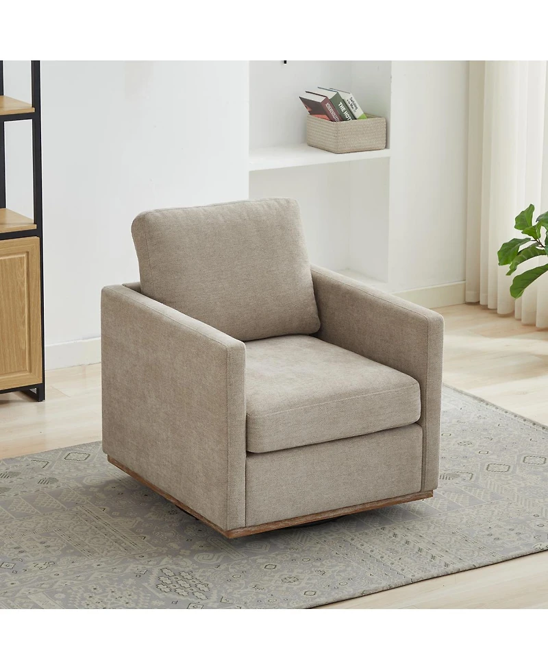 Streamdale Furniture 30.7''W Upholstered 360 Swivel Accent Chair with Weathered Wooden Base Taupe