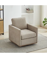 Streamdale Furniture 30.7''W Upholstered 360 Swivel Accent Chair with Weathered Wooden Base Taupe