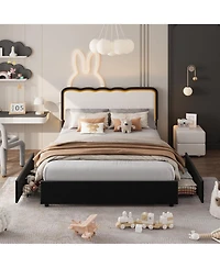 gaomon Upholstered Led Bed Frame with Storage Drawer and Adjustable Headboard, Velvet Princess Platform Bed