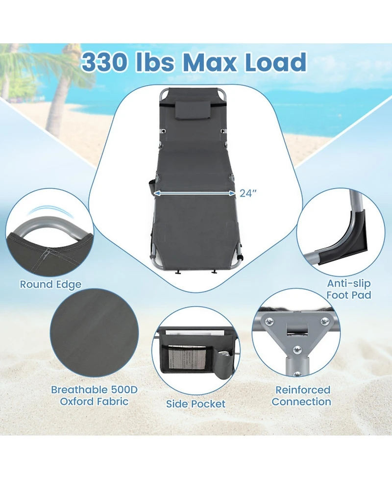 Gouun Set of 2 Tanning Chair with Face Arm Holes Portable 4-Level Backrest