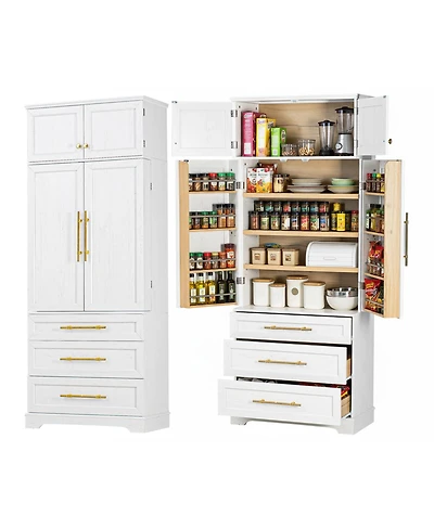 Streamdale Furniture 78.2'' Farmhouse Kitchen Pantry Cabinet with 8 Door Shelves and 3 Drawers