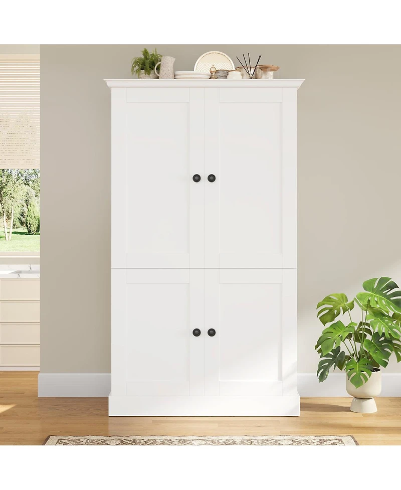 Streamdale Furniture Tall Freestanding Kitchen Pantry Cabinet with 4 Doors 3 Drawers and Wine Racks