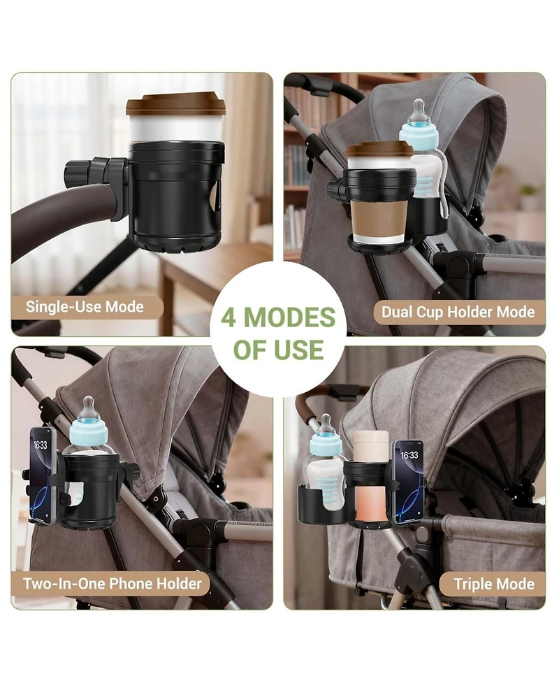 ZealSound 3-in-1 Stroller Cup and Bottle Holder with 360degree(s) Rotating Phone Mount, Universal Fit