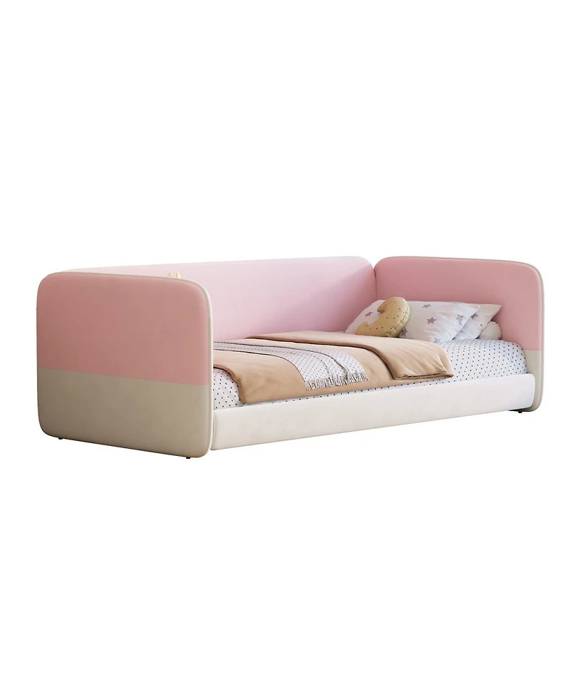 Streamdale Furniture Twin Size Upholstered Velvet Floor Bed with Protective Sides