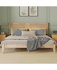 Streamdale Furniture King Size Solid Wood Bed with Rattan Headboard and Central Support