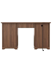 Streamdale Furniture 5'' Farmhouse Executive Desk with Charging Station 5 Drawers and Cabinet Walnut