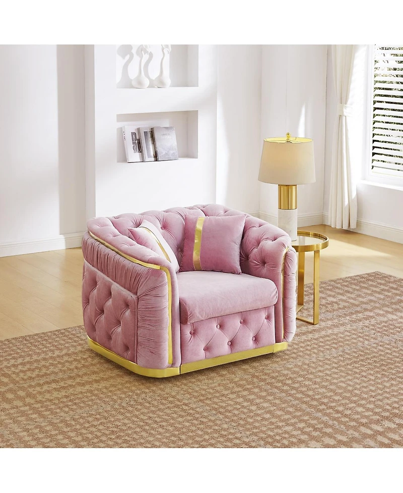 Streamdale Furniture Mid-Century Modern Velvet Chesterfield 1-Seater Sofa with Gold Accents
