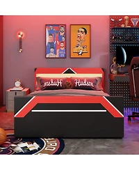 Streamdale Furniture Queen Size Led Gaming Bed with Hydraulic Storage