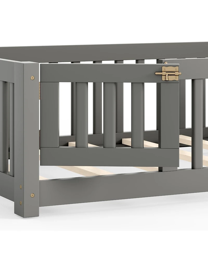 Streamdale Furniture Twin Size Bed Floor Bed with Safety Guardrails and Door for Kids