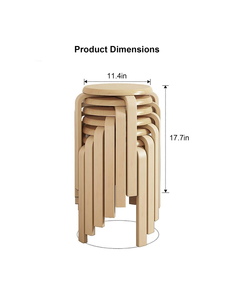 Streamdale Furniture 6-Piece Stackable Bentwood Stool Set 18'' Round Backless Nesting Chairs