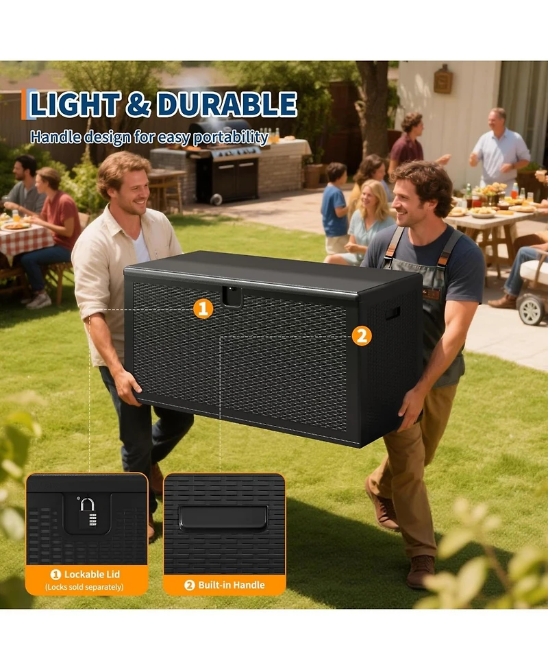 gaomon 150 Gallon Outdoor Storage Box, Large Resin Deck Box with Hydraulic Air Rod