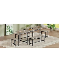 Streamdale Furniture Expandable Dining Table Set for 4-8 with 2 Benches and 2 Stools