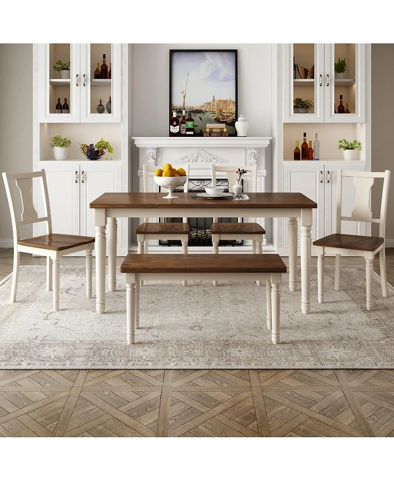 Streamdale Furniture 6-Piece Wooden Dining Set with Table 4 Chairs and Bench