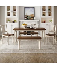 Streamdale Furniture 6-Piece Wooden Dining Set with Table 4 Chairs and Bench
