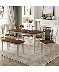 Streamdale Furniture 6-Piece Wooden Dining Set with Table 4 Chairs and Bench