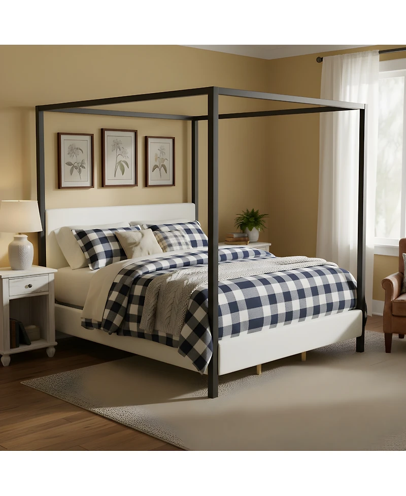 Streamdale Furniture Modern Metal Canopy Bed with Plush Boucle Upholstery King