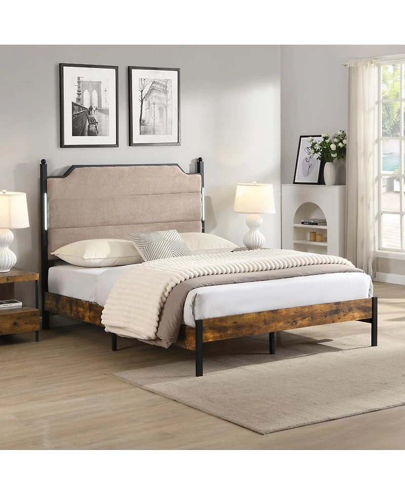 Streamdale Furniture King Bed Frame with Led Headboard Charging Station and Under-Bed Storage