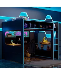 Streamdale Furniture Gaming Loft Bed with Desk Lights and Charging Station