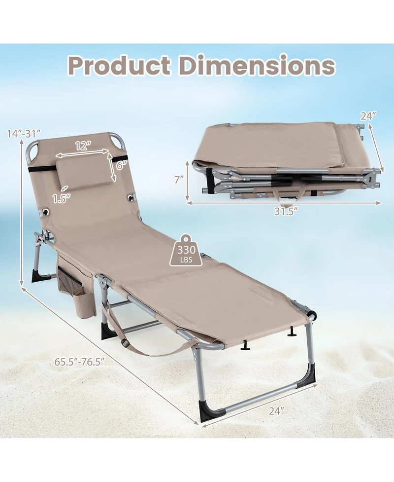 Sugift Portable Sunbathing Chair with Face Hole and 4-Position Backrest