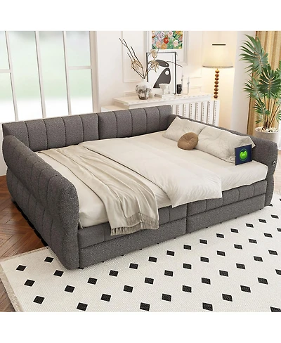 Streamdale Furniture Upholstered Platform Bed with Usb and 2 Drawers