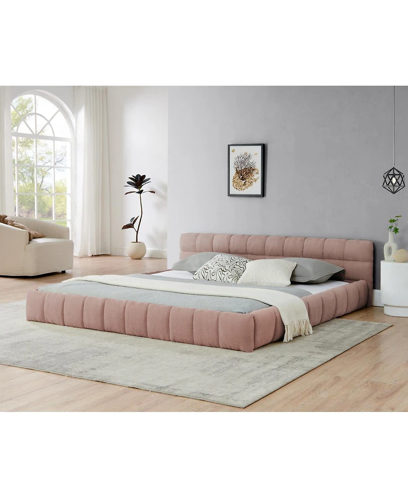 Streamdale Furniture Upholstered Chenille Platform Bed Frame with Headboard