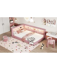 Streamdale Furniture Upholstered Full Xl Size Platform Bed with Usb Ports and Led Belt