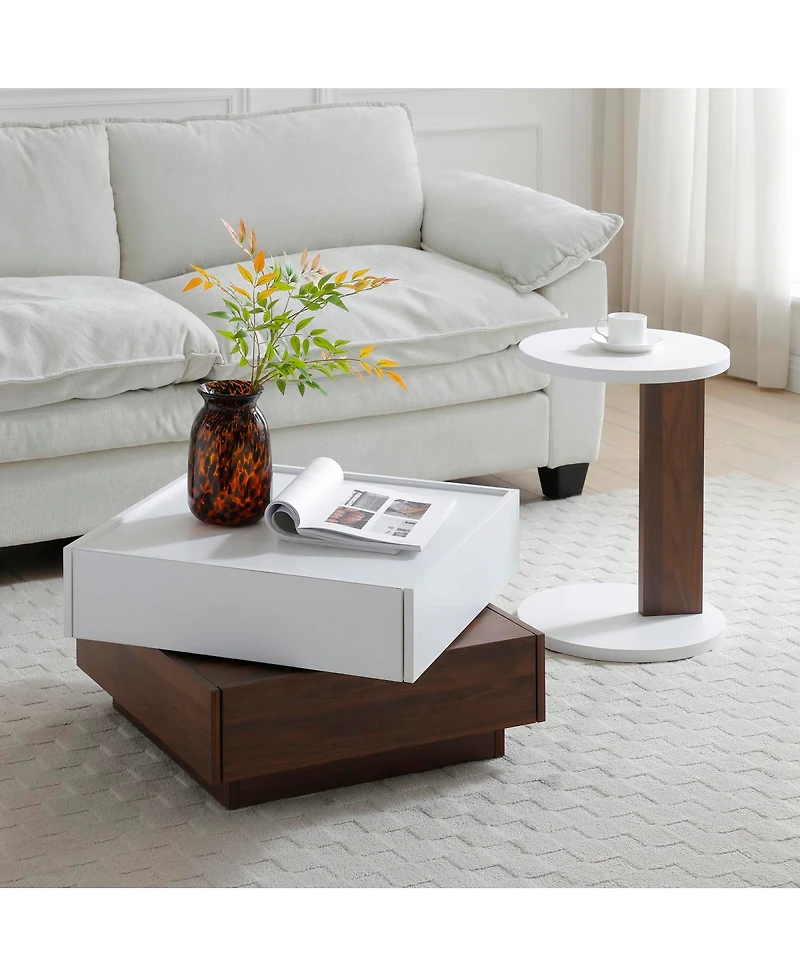 Streamdale Furniture C-Shaped End Table Rustic Wood Side Table for Living Room and Bedroom