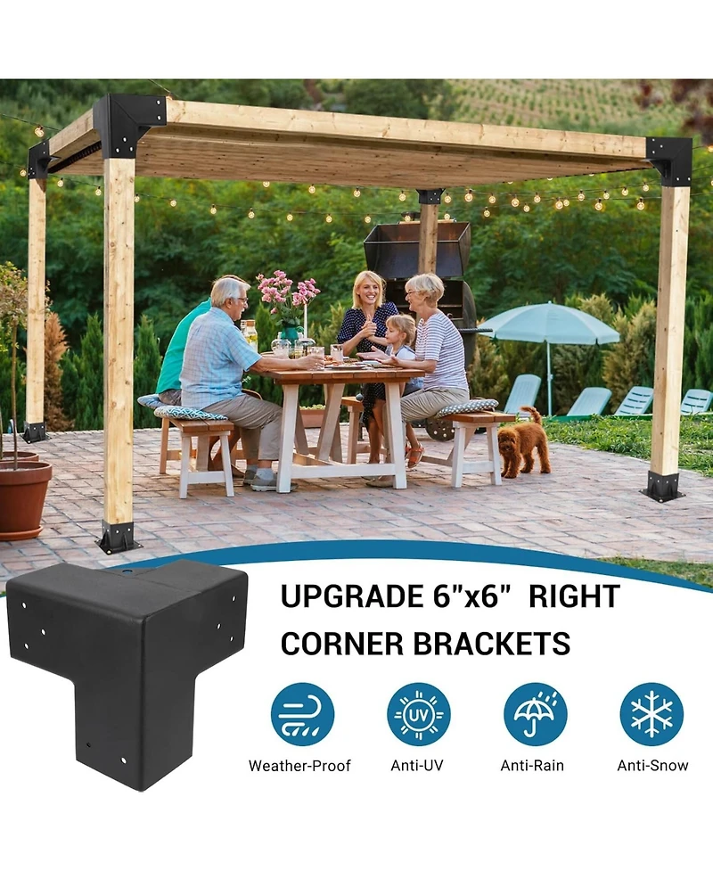 gaomon 6x6 3-Way Pergola Brackets Kit, 4 Pack Woodwork Right Angle Corner Diy Metal Brackets 6" x 6" (Actual:5.5"x5.5")