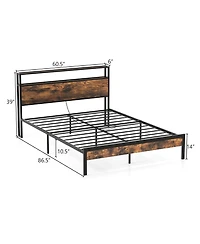 Gouun Bed Frame with Storage Headboard and Charging Station