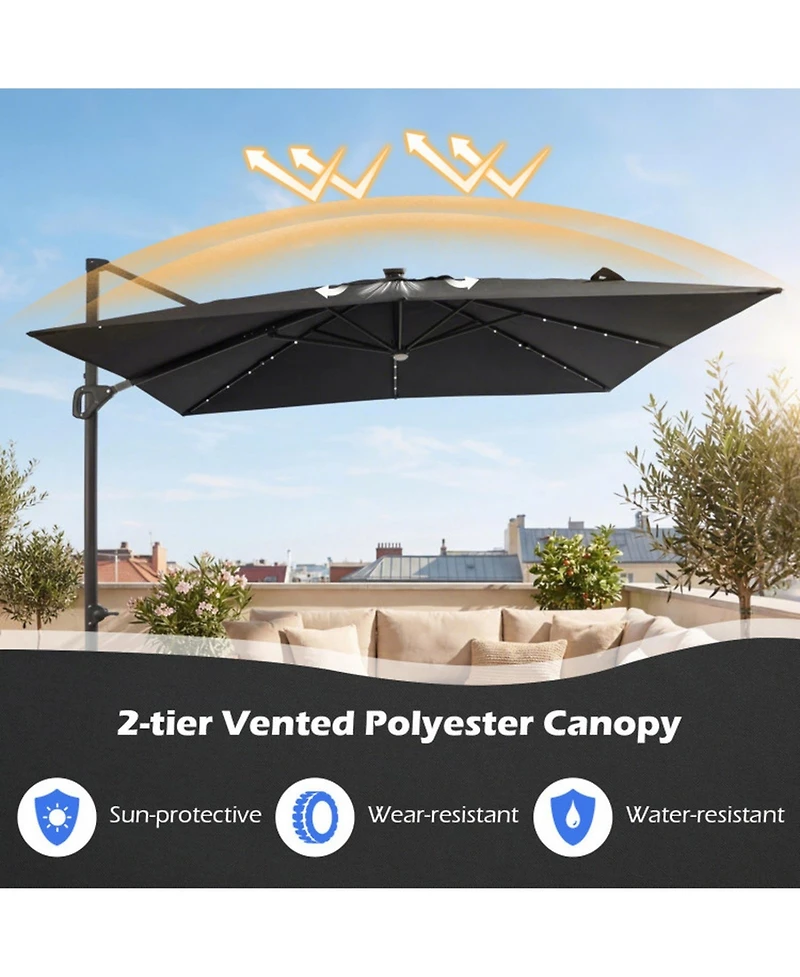 Gouun 10 Feet Cantilever Patio Umbrella with 32 Solar Led Lights for Pool