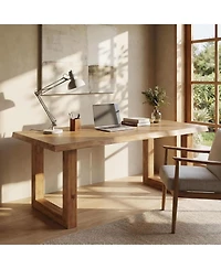 Tribesigns Solid Wood Home Office Desk, 63" Live Edge Executive Desk, Pine Wood Computer Table Bussiness Workstation