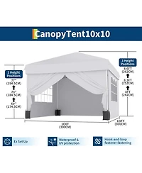 gaomon 10'x10' Easy Pop Up Canopy Tent with 4 Detachable Window Sidewalls - Waterproof Outdoor Portable Canopy with Carry Bag and Guy Lines