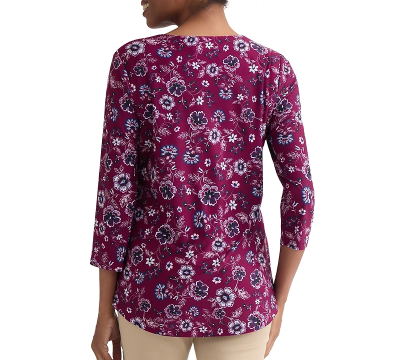 Jones New York Women's Floral Print Key-Hole Detail Top