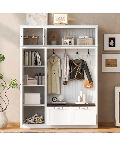 Streamdale Furniture 3-in-1 Hall Tree with Overhead Storage Bench and Entryway Organizer