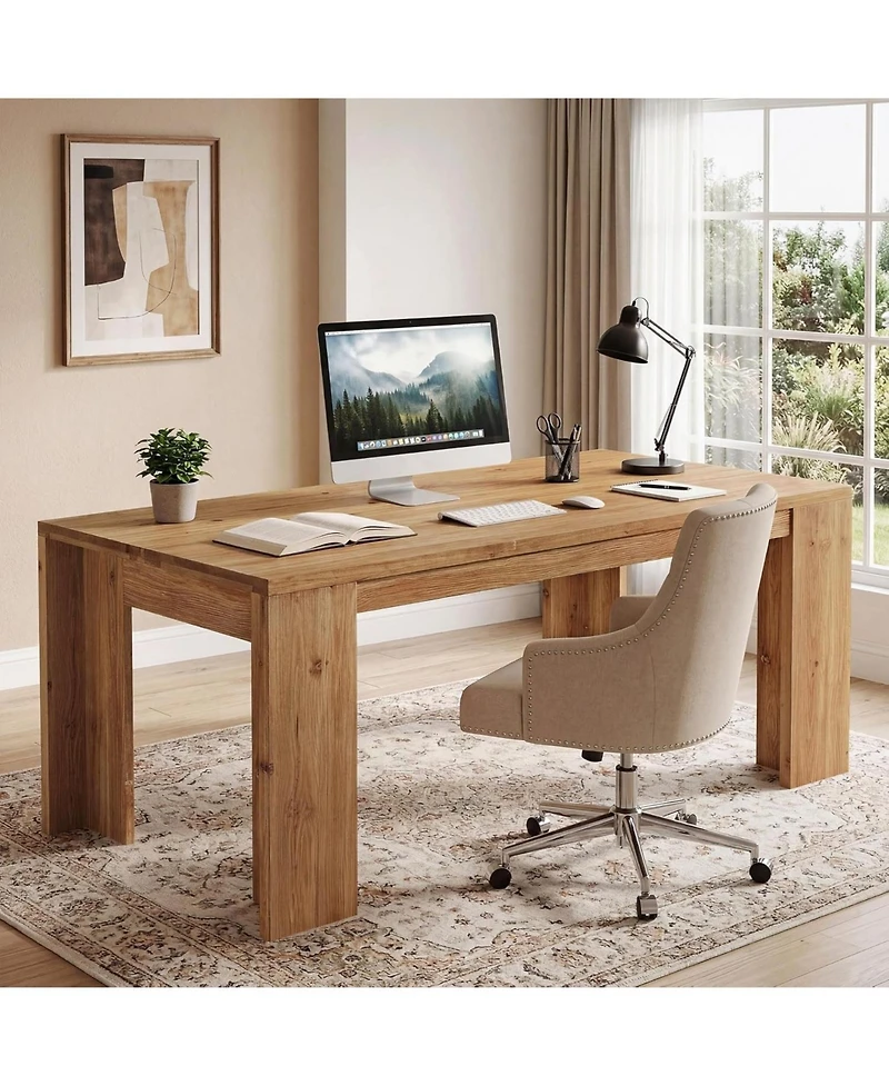 Tribesigns 63-Inch Solid Wood Executive Desk, Farmhouse Rectangular Home Office Computer Desk with Large Tabletop and Legroom