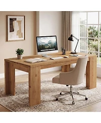 Tribesigns 63-Inch Solid Wood Executive Desk, Farmhouse Rectangular Home Office Computer Desk with Large Tabletop and Legroom