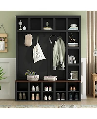 Streamdale Furniture Farmhouse 4-in-1 Hall Tree with Storage Bench and 6 Hooks 76.7''H