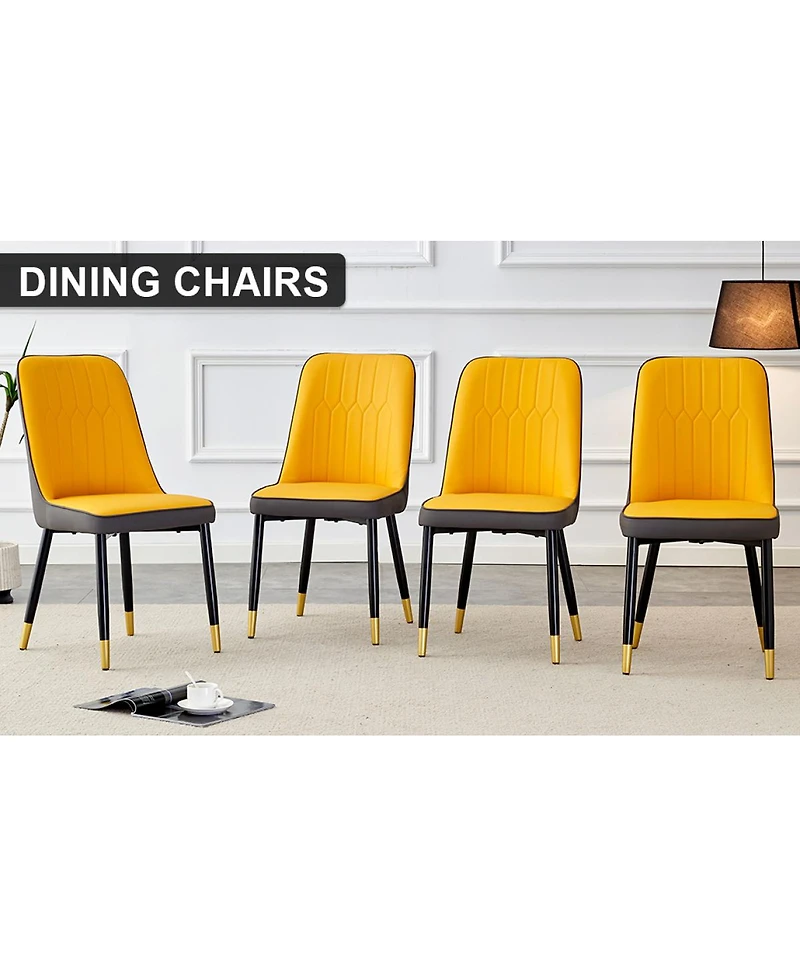 Streamdale Furniture Modern Dual-Tone Pu Leather Dining Chairs with Metal Legs Set of 4