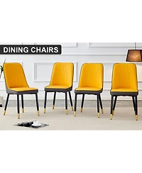 Streamdale Furniture Modern Dual-Tone Pu Leather Dining Chairs with Metal Legs Set of 4