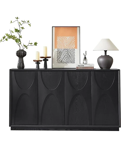 Streamdale Furniture 4-Door Solid Wood Carved Accent Cabinet with Adjustable Shelves