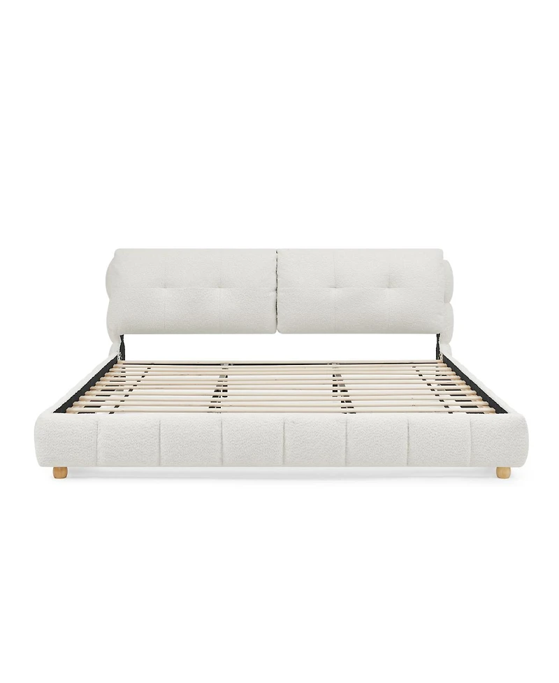 Streamdale Furniture King Cream Boucle Platform Bed with Solid Wood Legs