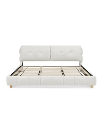 Streamdale Furniture King Cream Boucle Platform Bed with Solid Wood Legs