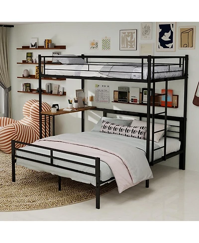 Streamdale Furniture Metal Loft Bed with Desk Ladder and Guardrails for Teens and Adults