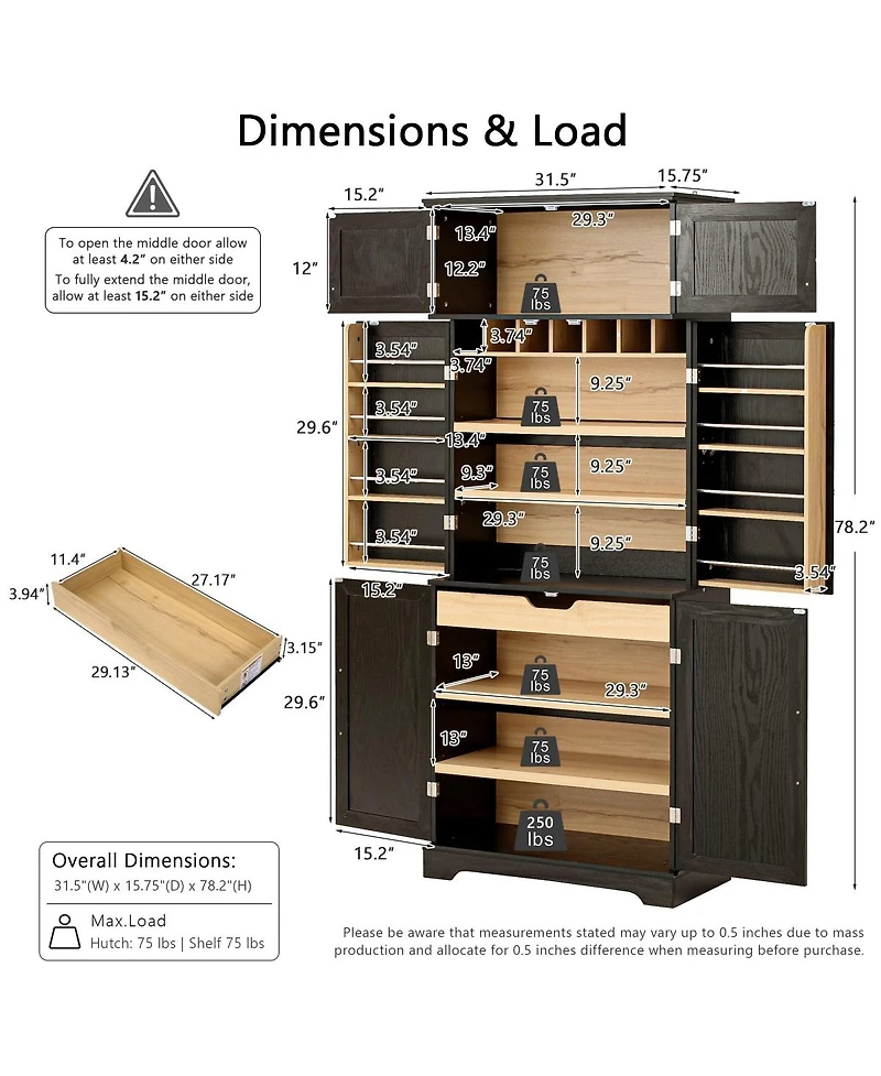 Streamdale Furniture 78.2'' Farmhouse Kitchen Pantry Cabinet with Adjustable Shelves and Wine Rack