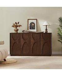 Streamdale Furniture 4-Door Solid Wood Carved Accent Cabinet with Adjustable Shelves